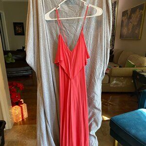 LULUS Dress Womens Size S Red Ruffle VNeck Spaghetti Strap Love Runs High Maxi